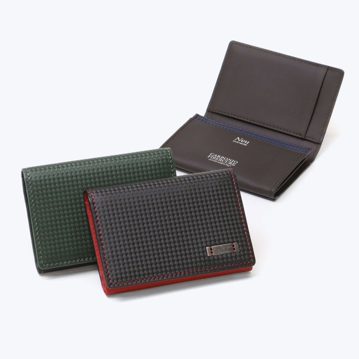 Neu interesse カードケース メンズ スリム 薄型 革 本革 ブランド ノイインテレッセ 二つ折り 名刺入れ コンパクト ビジネス NACHT 3545 ブラックxレッド 01