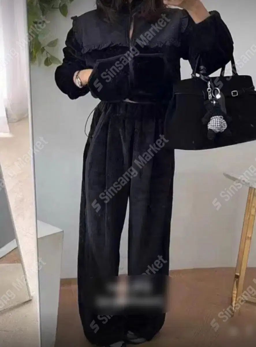 アイボリーorブラック ファー アウター パンツ セット