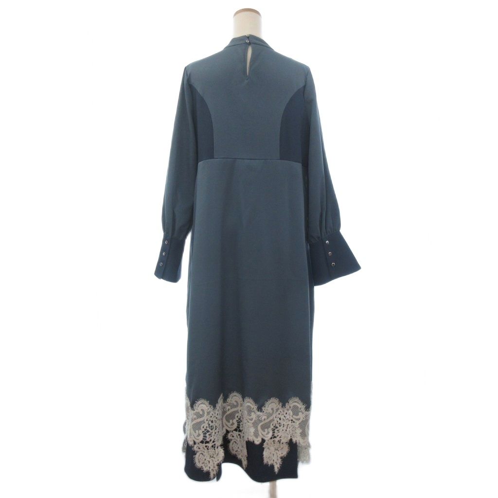 【中古】ハレ Ado ランダムレースハイショクワンピース ロング 長袖 モックネック レース 青 ブルー F ■FF ハレ HARE Ado ランダムレースハイショクワンピース ロング 長袖