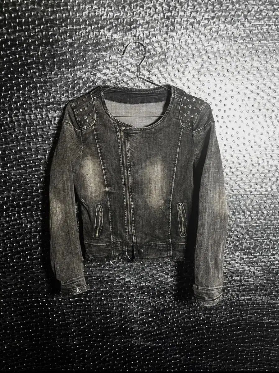 ショルダー スタッズ デニム ライダースジャケット