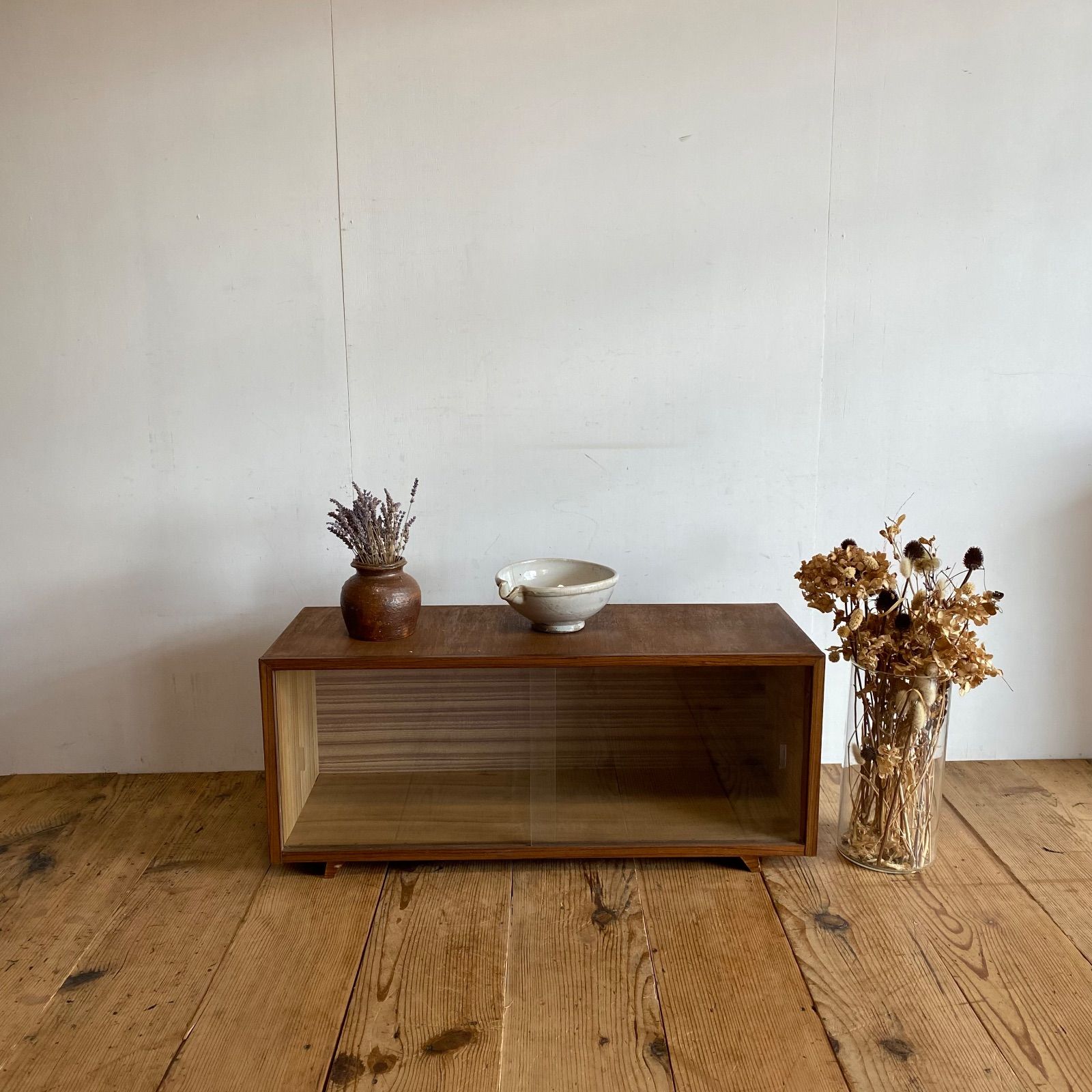 アンティーク レトロ ガラス戸 ローボード テレビ台 収納棚 古家具