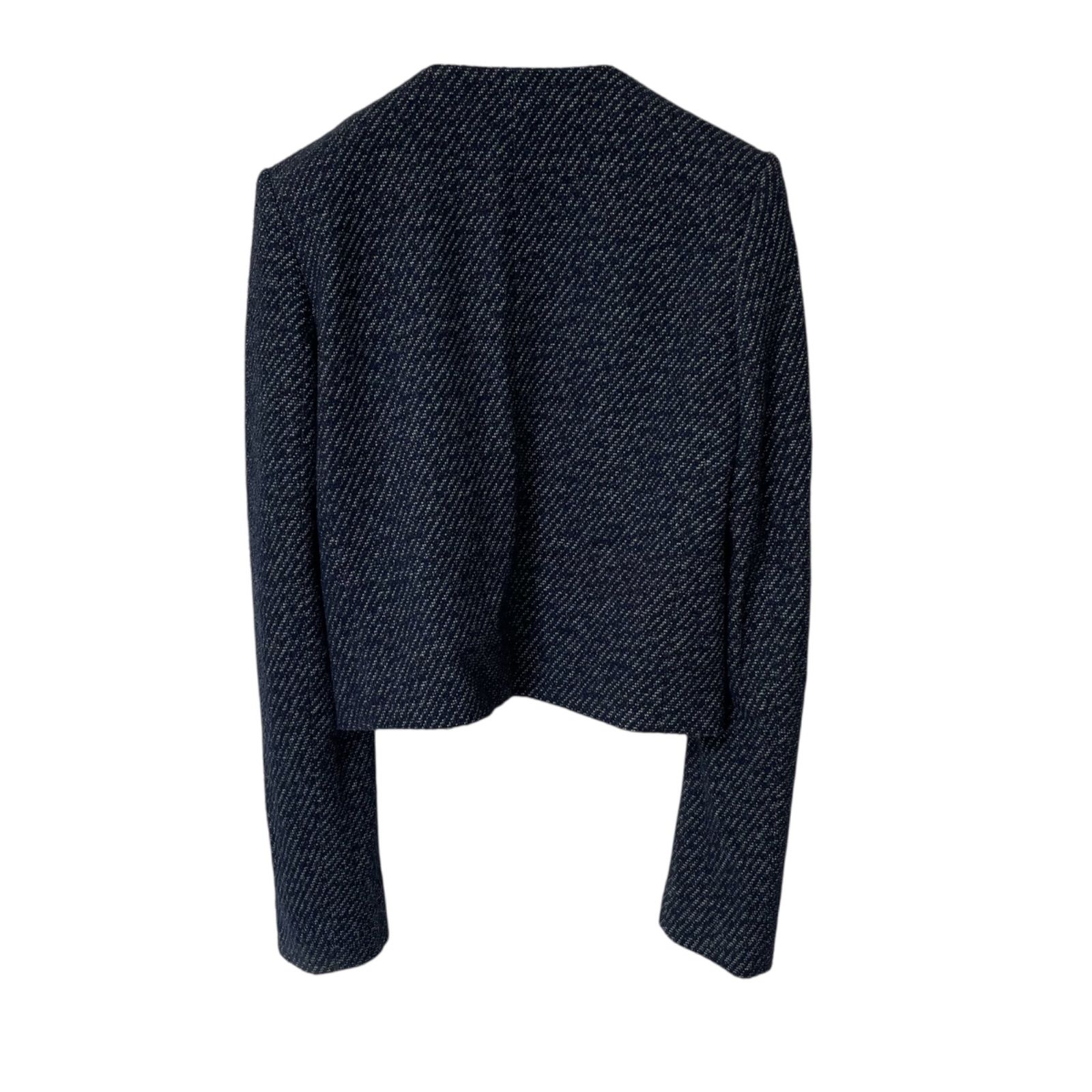 美品✨Theory セオリー ノーカラージャケット ツイード フリンジ 紺 現行 CADBURY（キャドバリー） ジャケット ノーカラージャケット ツイード