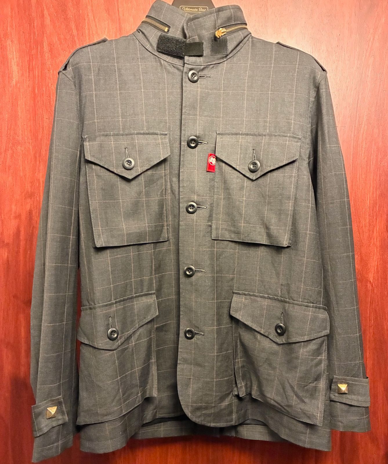 MADE IN JAPAN製 SWAGGER チェック柄 ウール M 65 フィールドジャケット 隠しフード付き グレー Mサイズ