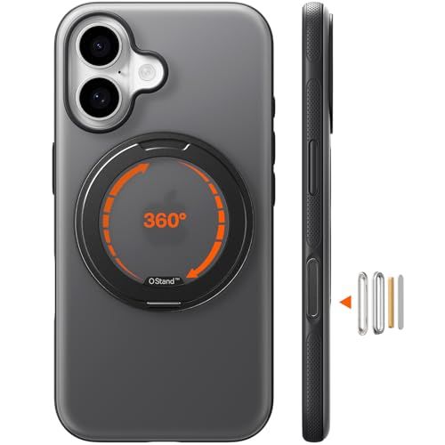 TORRAS iPhone 16 用 ケース カメラコントロールボタン付き カチカチ 360度回転スタンド 縦横両対応 マグネット搭載 MagSafe対応 米軍MIL規格耐衝撃 リング 指紋防止 黄変防止 マグセーフ対応 レンズ保護 滑り止め ドット模s