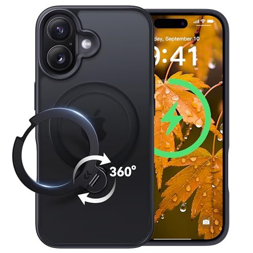 2025最高 定点360度回転 CASEKOO iPhone 16 用 ケース 米軍MIL規格 耐衝撃 MagSafe対応 高耐久性 横縦両立 角度自由調整 最大25 W急速充電対応 指紋防止 マット仕上げ 黄変防止 半透明 超強磁力 ラップホール付きs