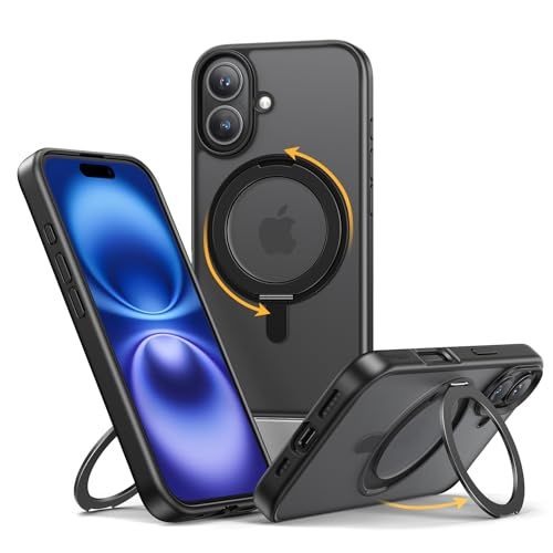 NIMASO iPhone 16 用 ケース 縦横両対応 360°回転スタンドケース MagSafe対応 携帯スマホケース リングマグネット搭載 カバー いPhone 16対応 ワイヤレス充電対応 マット感 防指紋 米軍MIL規格 耐衝撃性 アジャスタブルスタs