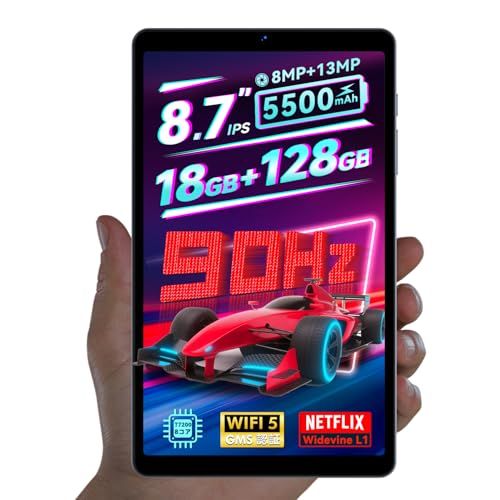 タブレット8.7インチ Android 15 Wi-Fiモデル 90 Hz高リフレッシュレート 18 GB 128 1 TB拡張 5500 mAh 長持ちバッテリー 顔認証 IPS HD Widevine L Netflix対応 タブレs