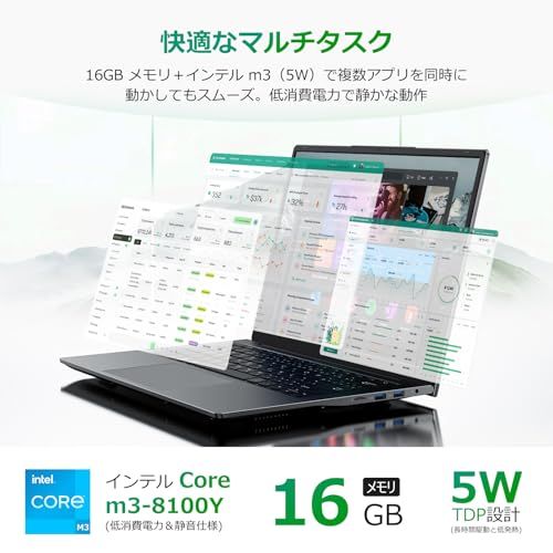ノートパソコン 14インチ QHD IPS液晶 Win 11 Pro ノートPC Core m 3 8100 Y 最大3 4 GHz 16 GBメモリ SSD 512 GB Office搭載 パソコン USB 0 HDポート Type C対応 軽量1 kg 在宅s