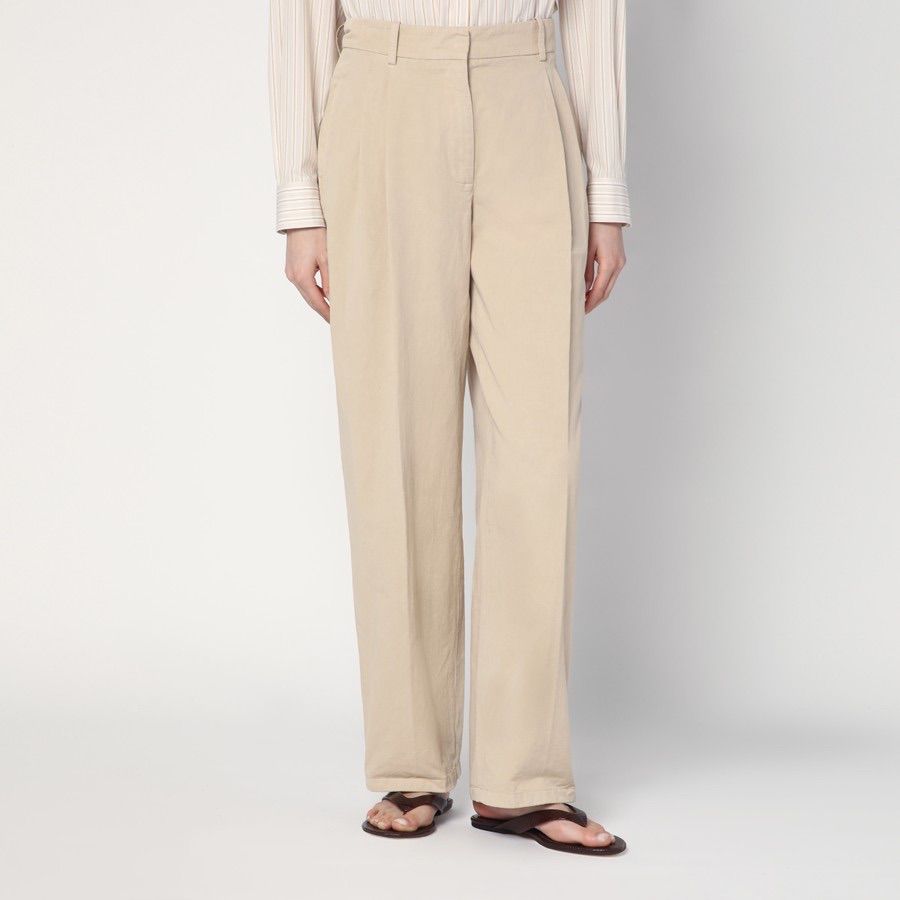 The Row リラのライトカーキコットン-リネンパンツ