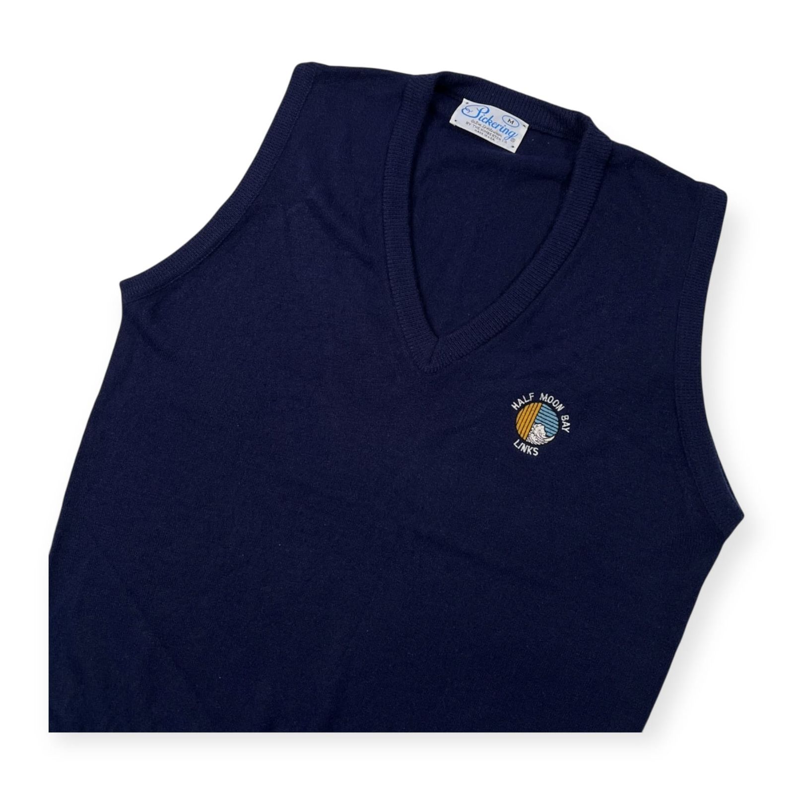 70s 80s USA製 Pickering 刺繍入り Vネック ニット ベスト サイズ M 