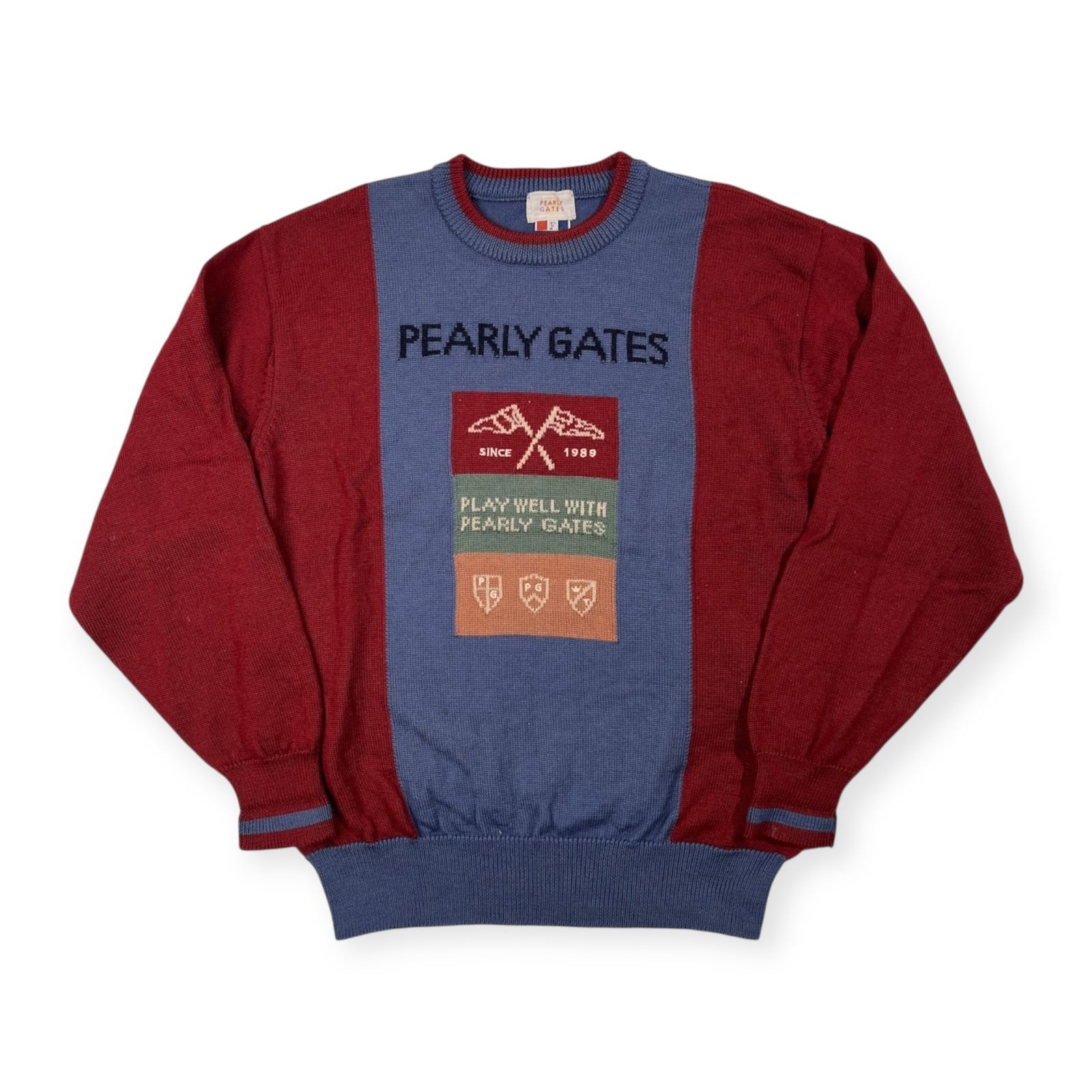 90s PEARLY GATES パーリーゲイツ ロゴ入り ウールニットセーター F