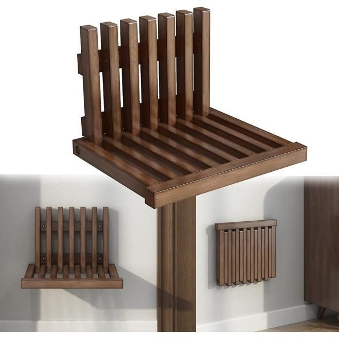 玄関用折りたたみ椅子 壁掛け式 玄関椅子 天然木 安定して耐久性 折りたたみ厚さ5 cm 防水 滑り止め ウォールマウント 省スペース