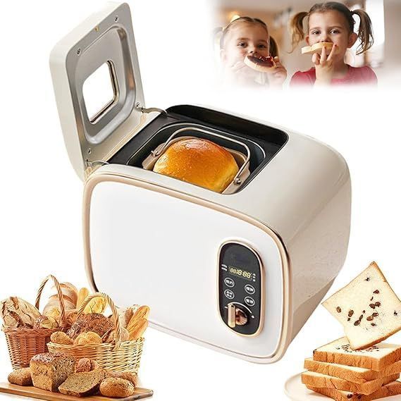 ミニ電気パンメーカー パンメーカーステンレススチール セラミックパン付き 温度制御 15時間遅延タイマー ヨーグルトケーキパントーストベーキングマシン ホームレストラン用の13プログラム