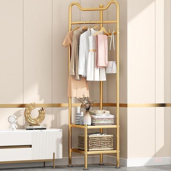 ハンガーラックコーナー スリム コートハンガー 洋服ラック 2段 棚付き 玄関 衣類 収納 シンプル 省スペース ブラック コーナーハンガーラック 軽さ