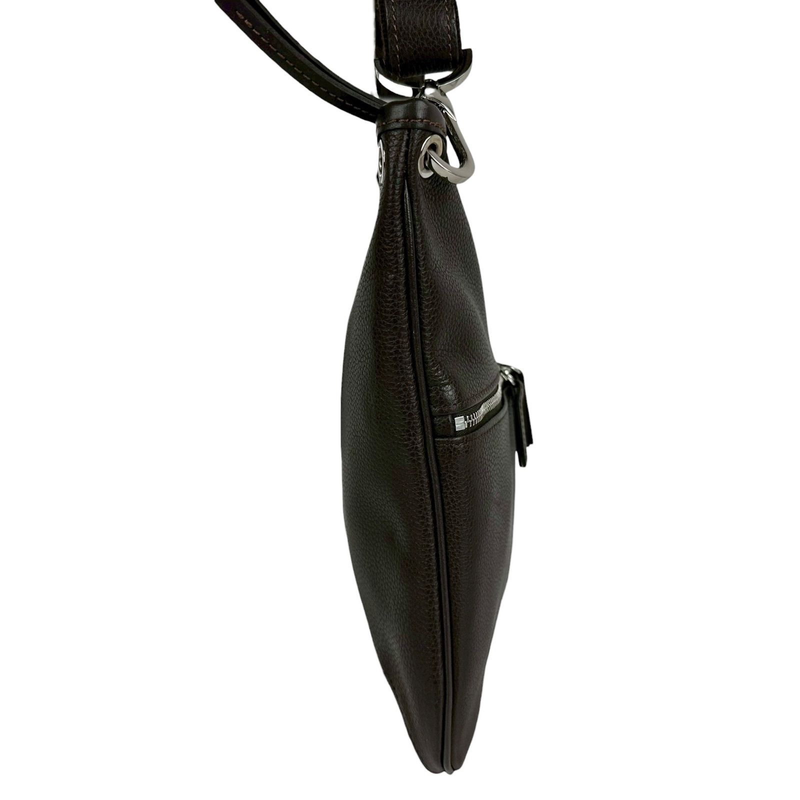 B4217】LONGCHAMP ロンシャン ショルダーバッグ シボ革 ブラウン