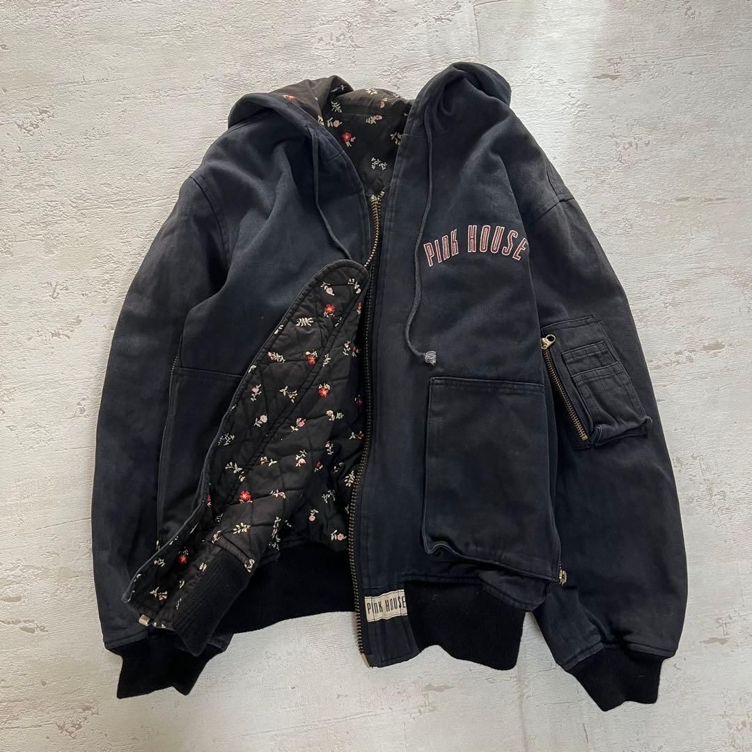 PINK HOUSE ピンクハウス ロゴ入り 中綿フードブルゾン 黒フリーサイズ