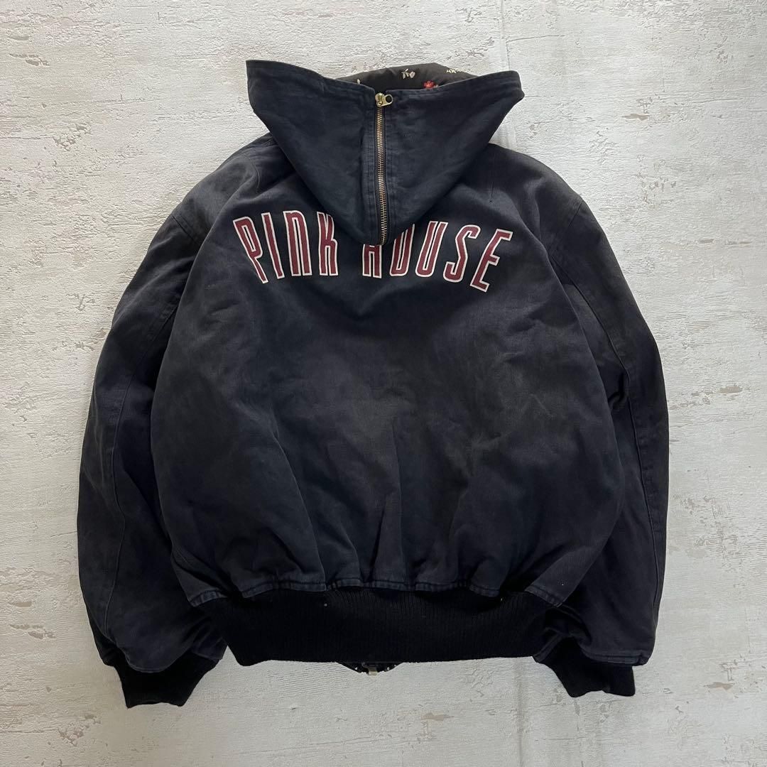 PINK HOUSE ピンクハウス ジャケット 黒 PINK HOUSE ピンクハウス ロゴ入り 中綿フードブルゾン 黒フリーサイズ