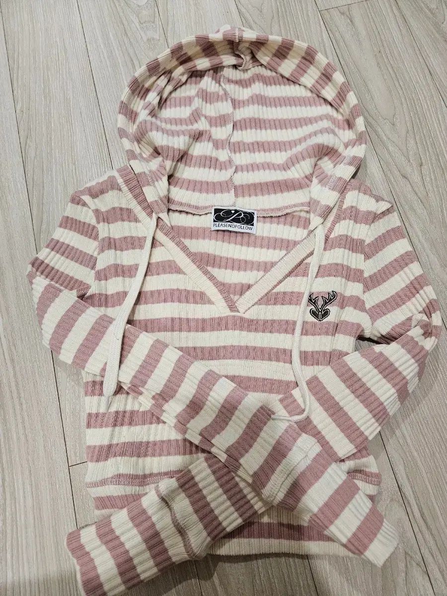 プリーズノーフォロー DEAR. クロップドフーディー トップス ストライプ フードTシャツ ピンク