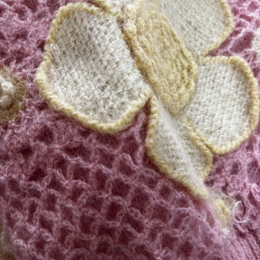 昭和レトロ花モチーフ かぎ編みニット セーター 総柄 立体編み  