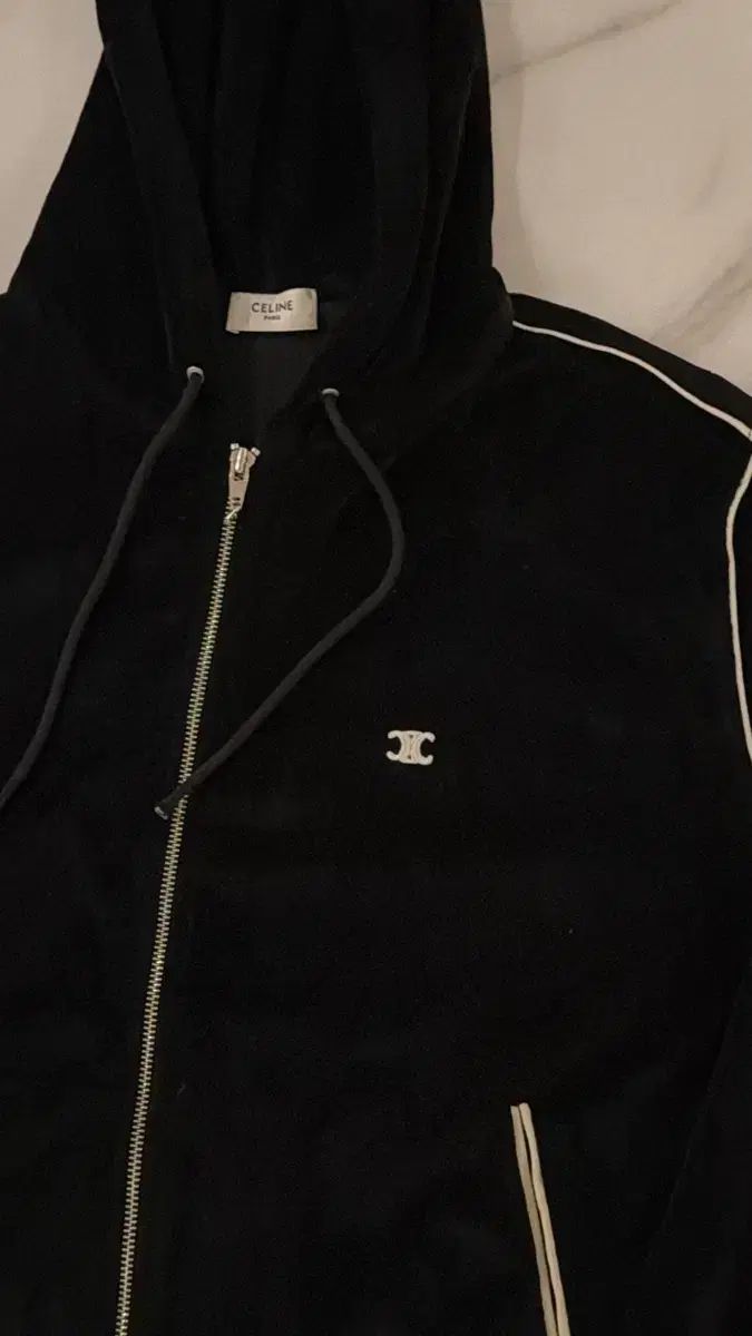 Celine セリーヌ 刺繍 ロゴ ツアーベルベット フードジップアップ M 95