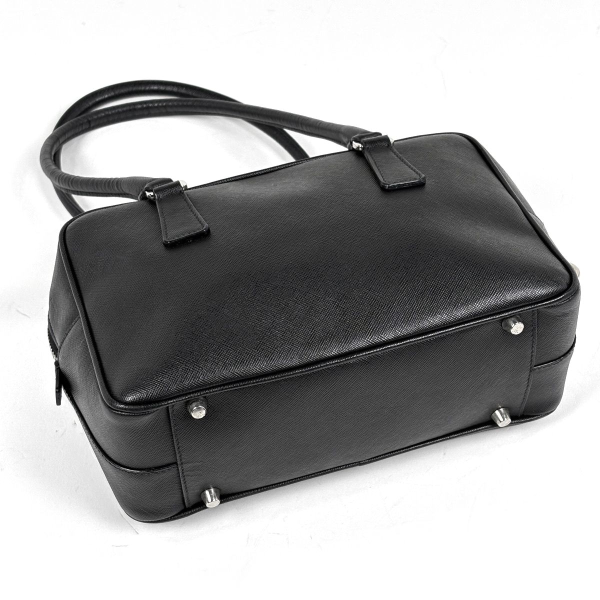 プラダ PRADA ロゴプレート ハンドバッグ トートバッグ レザー ブラック BL 0095 レディース