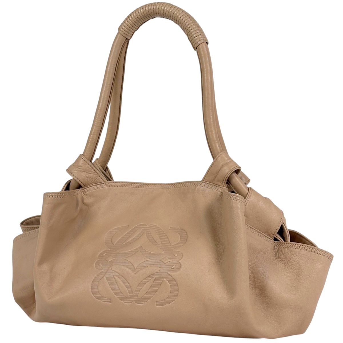 ロエベ LOEWE ナッパアイレ アナグラム ハンドバッグ レザー ベージュ