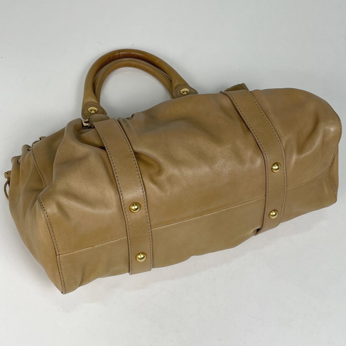 ミュウ Miu ロゴ ハンドバッグ 2 WAY ショルダーバッグ レザー ゴールド レディース