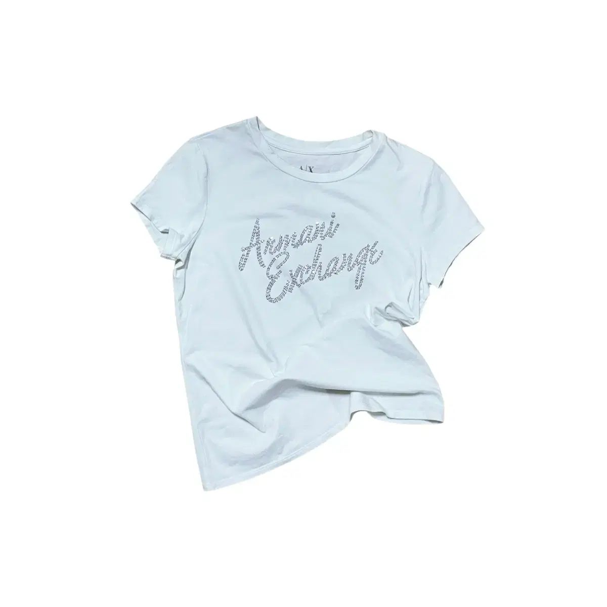 アルマーニ エクスチェンジ キュービックジルコニア ワードマーク スリム Tシャツ