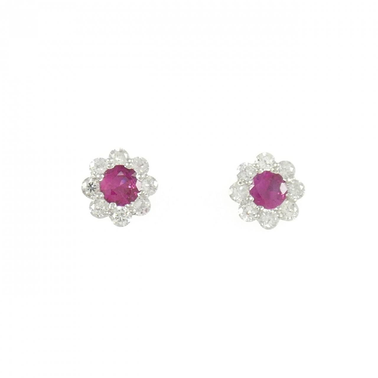PT 900 フラワー ルビー ピアス