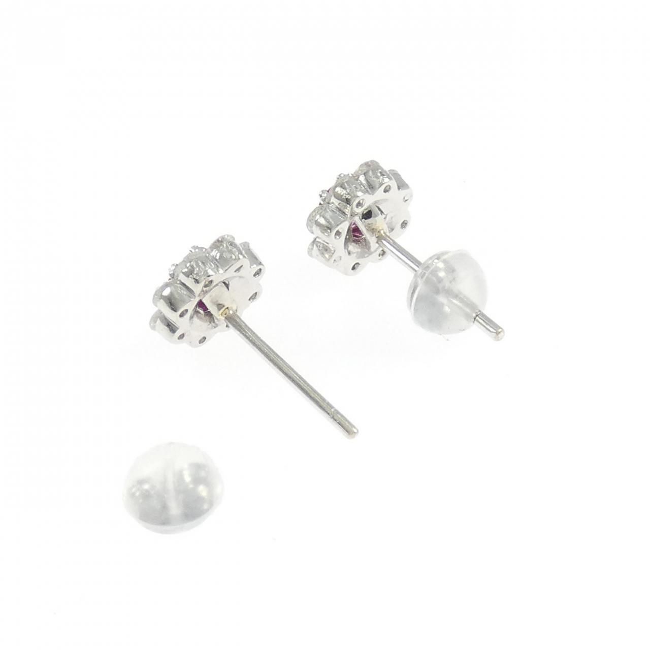  PT 900 フラワー ルビー ピアス イヤリング アクセサリー