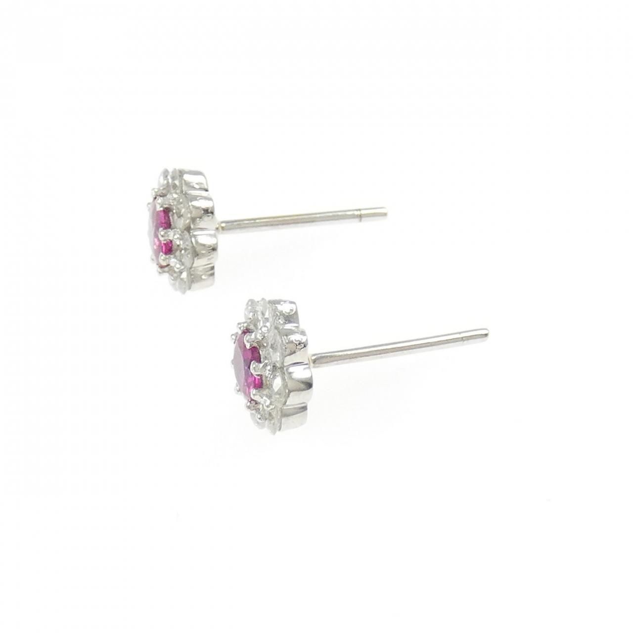 PT 900 フラワー ルビー ピアス