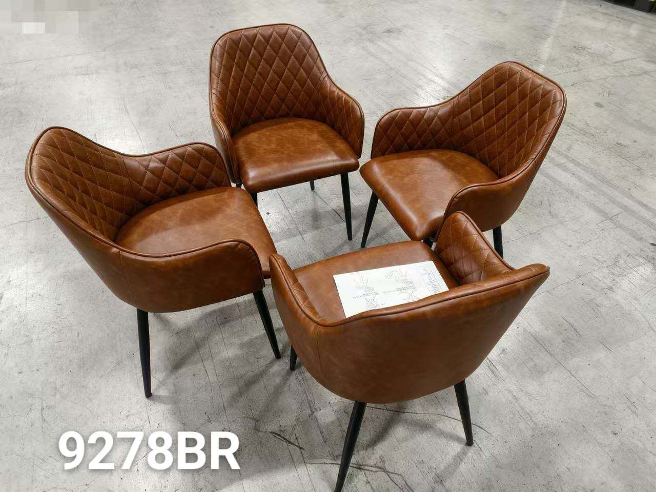 高級レザーファブリックダイニングチェアブラウン4脚セットスチール脚北欧風おしゃれ 高級感レザーファブリックダイニングチェアブラウン4脚セットスチール