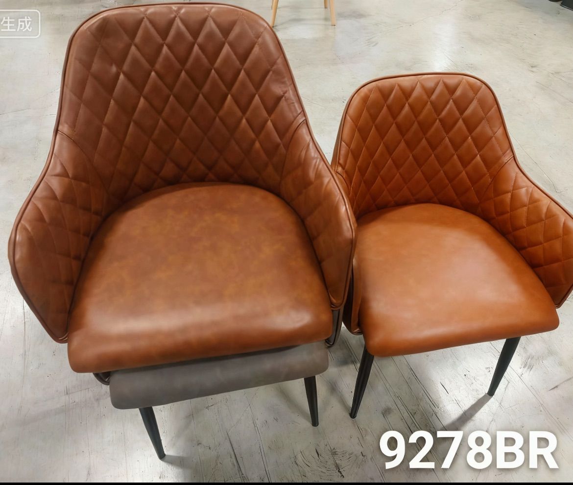 高級レザーファブリックダイニングチェアブラウン4脚セットスチール脚北欧風おしゃれ 高級感レザーファブリックダイニングチェアブラウン4脚セットスチール