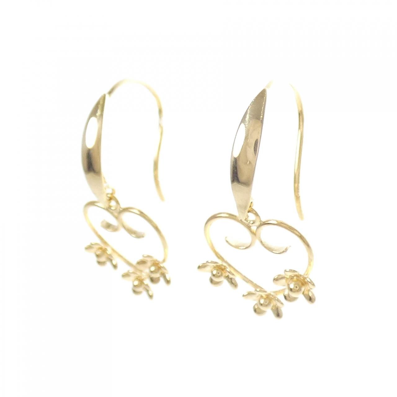 K 18 YG ハート×フラワー ピアス