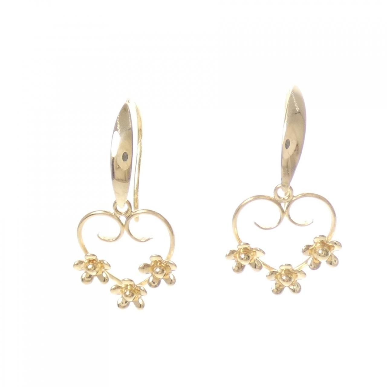 K 18 YG ハート×フラワー ピアス