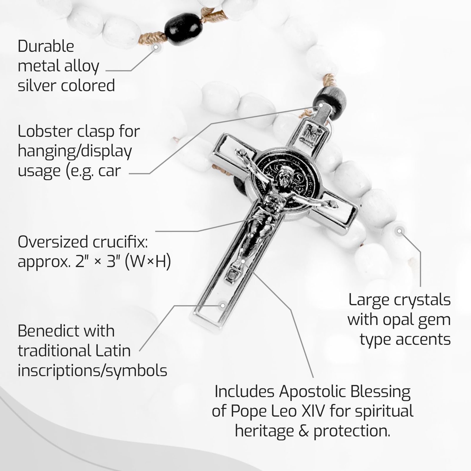 ローマ教皇レオXIV使徒の祝福とイタリアのロザリオ – 大きなビーズ