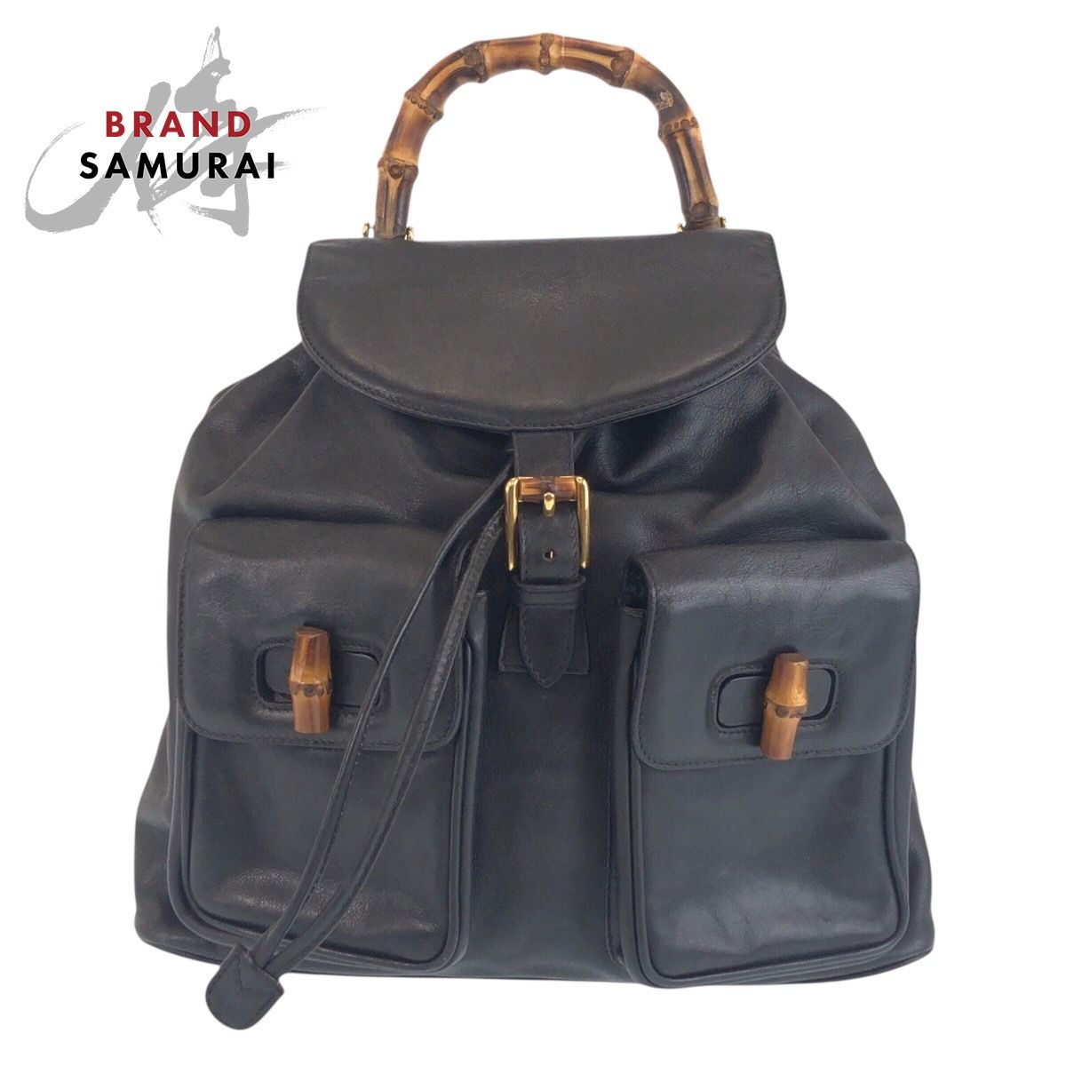 GUCCI グッチ ヴィンテージ バンブー ブラック 黒 ゴールド金具 レザー 006 2040 0016 バックパック リュックサック レディース 506687