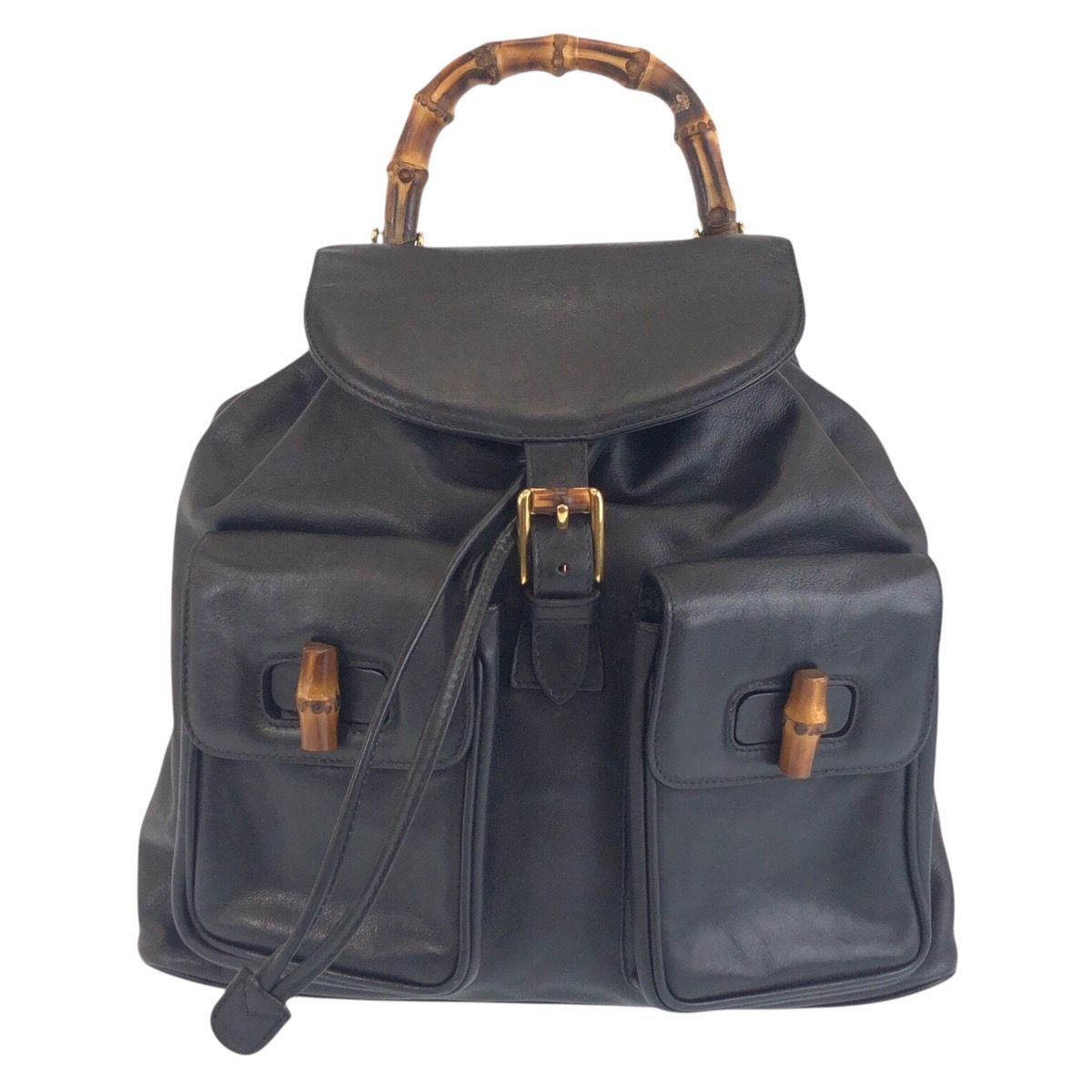 GUCCI グッチ ヴィンテージ バンブー ブラック 黒 ゴールド金具 レザー 006 2040 0016 バックパック リュックサック レディース 506687