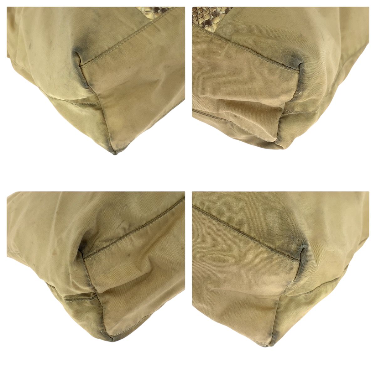 PRADA プラダ テスート パイソン 三角ロゴプレート ベージュ ゴールド