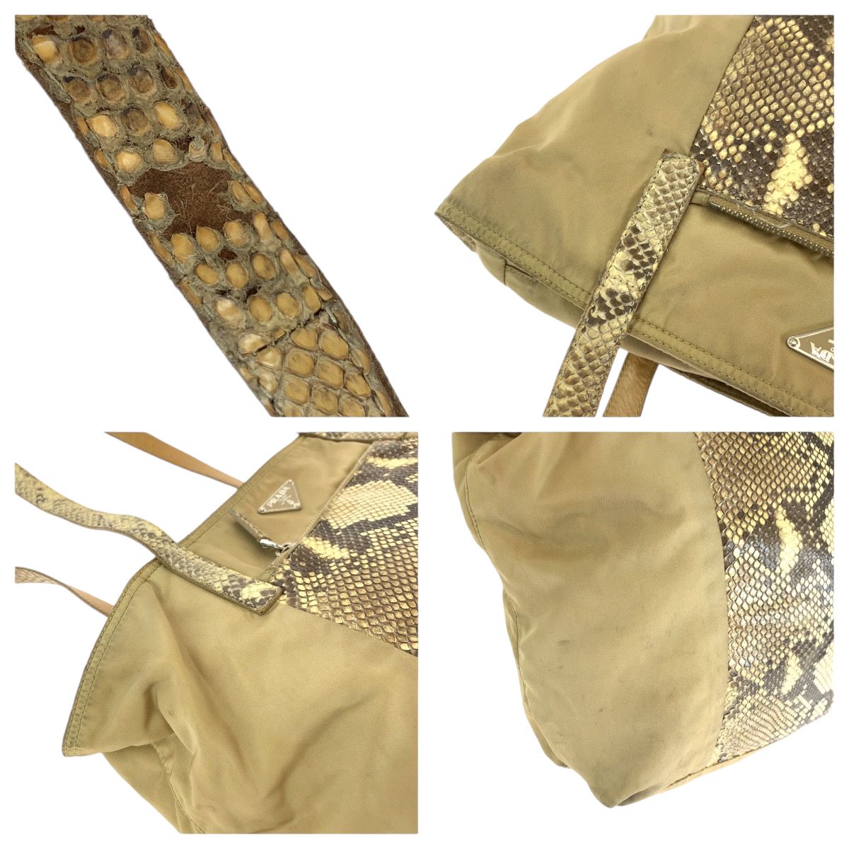 PRADA プラダ テスート パイソン 三角ロゴプレート ベージュ ゴールド