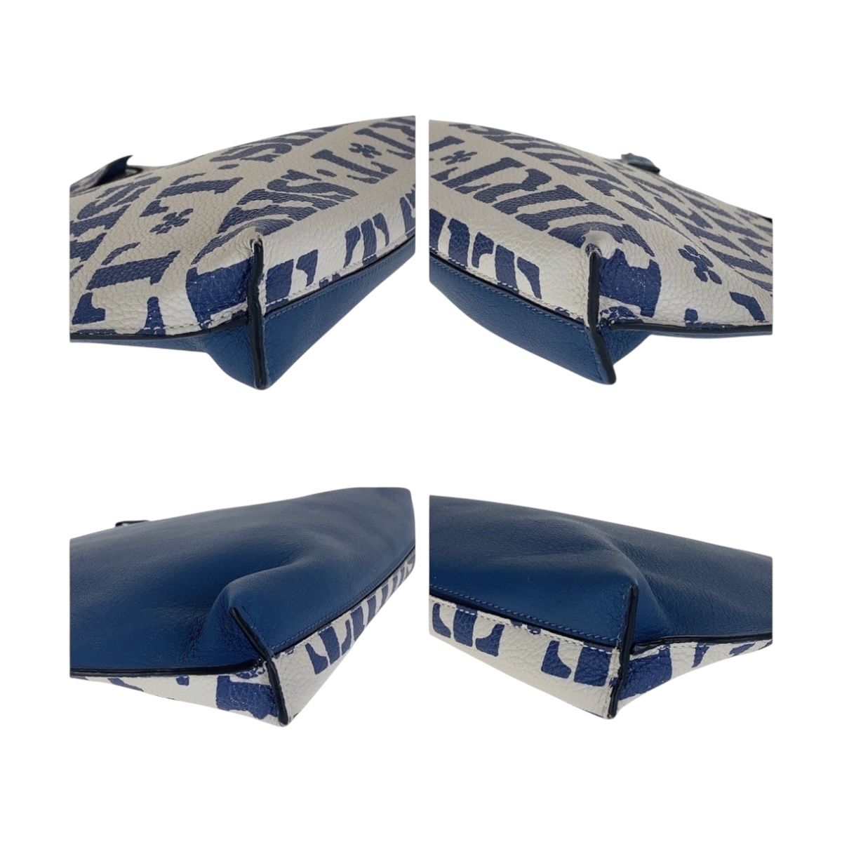  LOEWE ロエベ Tポーチ ブルー ホワイト シルバー金具 レザー クラッチバッグ セカンドバッグ レディース 506634 クラッチバッグ バッグ