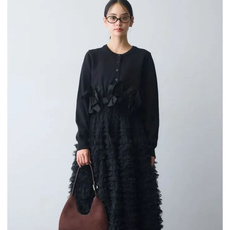 ホイップチュールティアードスカート ヘムリボンカーデ frene フラーネ