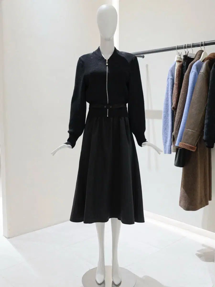 DEWL 25 FW ニットジップアップ ロングワンピース 55 ネイビー