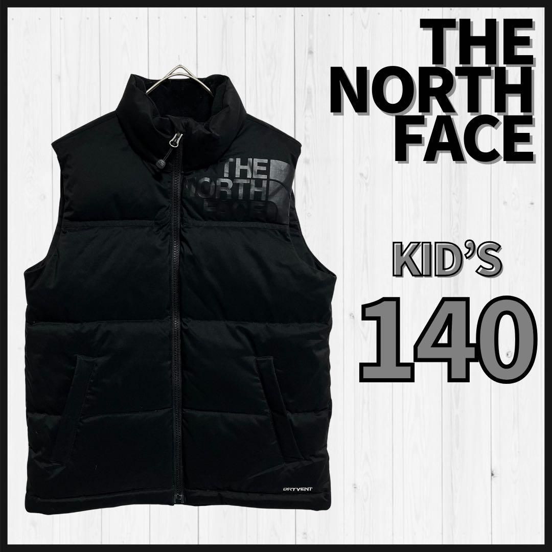 THE NORTH FACE ダウンベスト キッズ140 ドライベント ブラック アウター ビッグロゴ