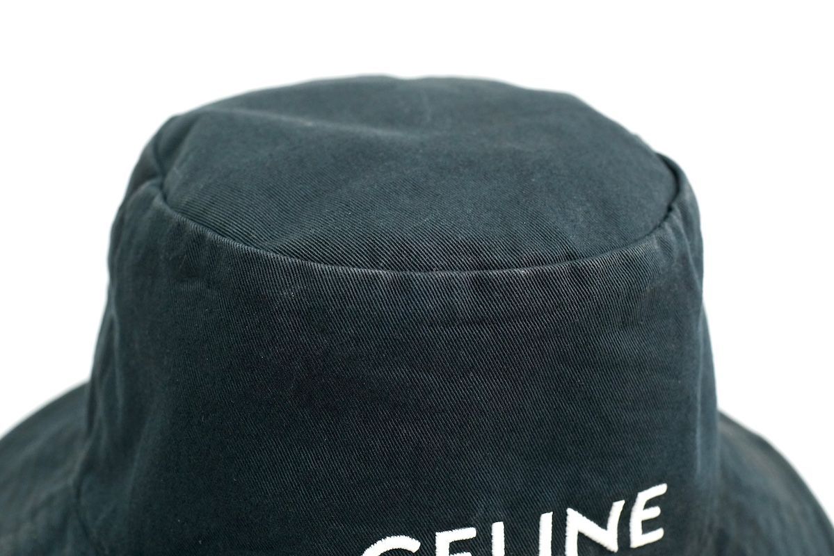 CELINE セリーヌ バケットハット コットン ロゴ刺繍 帽子 ブラック