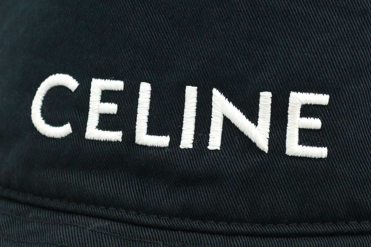 CELINE セリーヌ バケットハット コットン ロゴ刺繍 帽子 ブラック ホワイト Mサイズ .38 UB