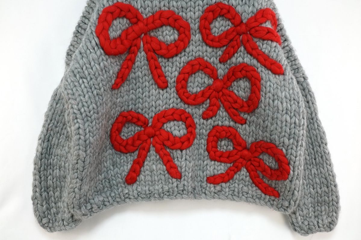  HOPE MACAULAY ホープ マコーレー リボン チャンキー ウール ニット セーター S M グレー レッド 長袖 ニット セーター