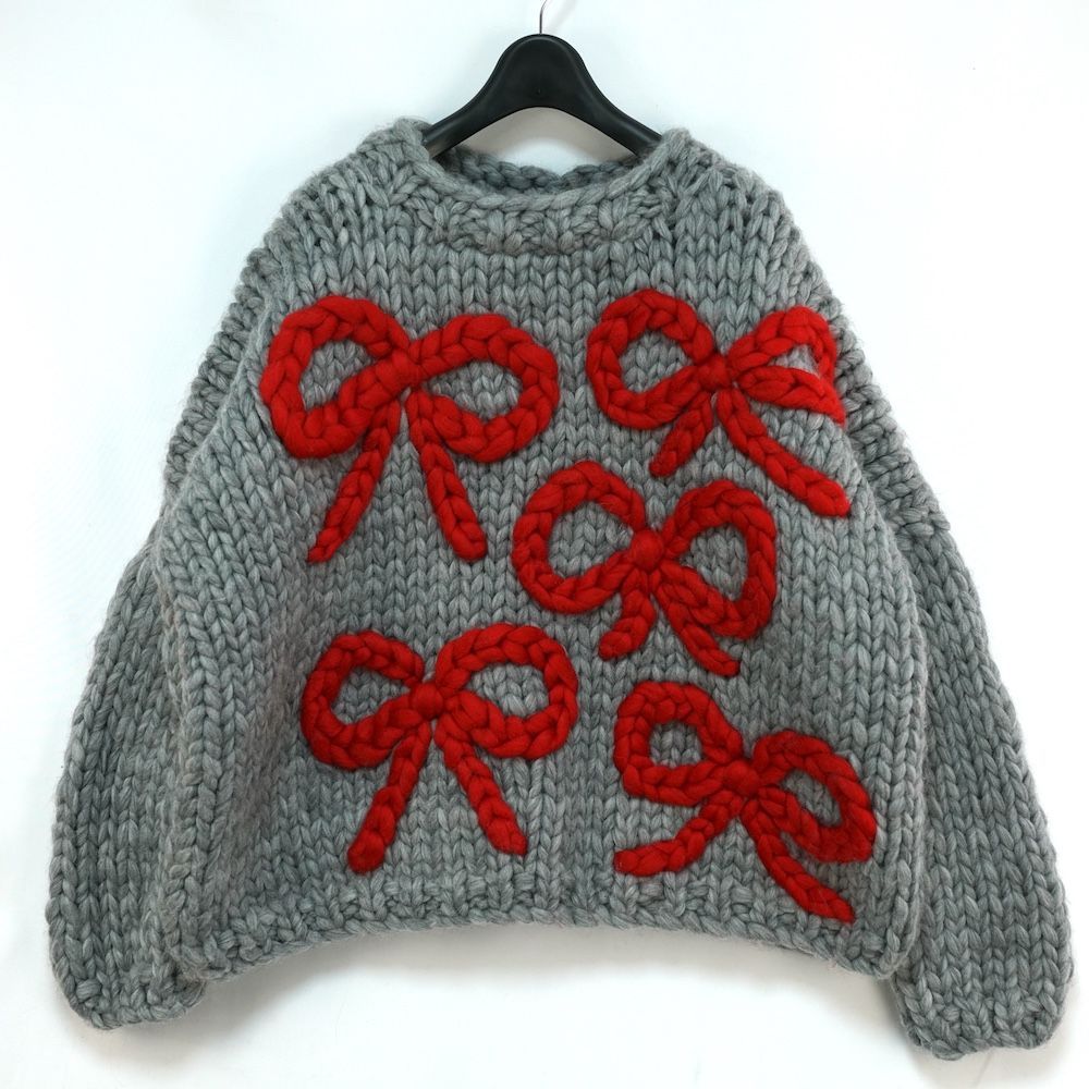 HOPE MACAULAY ホープ マコーレー リボン チャンキー ウール ニット セーター S M グレー レッド