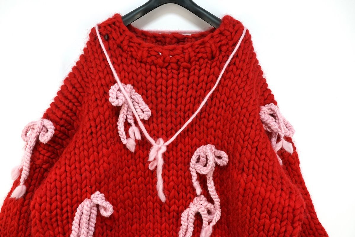 HOPE MACAULAY ホープ マコーレー リボン ウール ニット セーター ローゲージ S M レッド ピンク