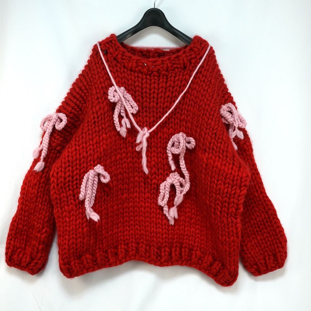 HOPE MACAULAY ホープ マコーレー リボン ウール ニット セーター ローゲージ S M レッド ピンク
